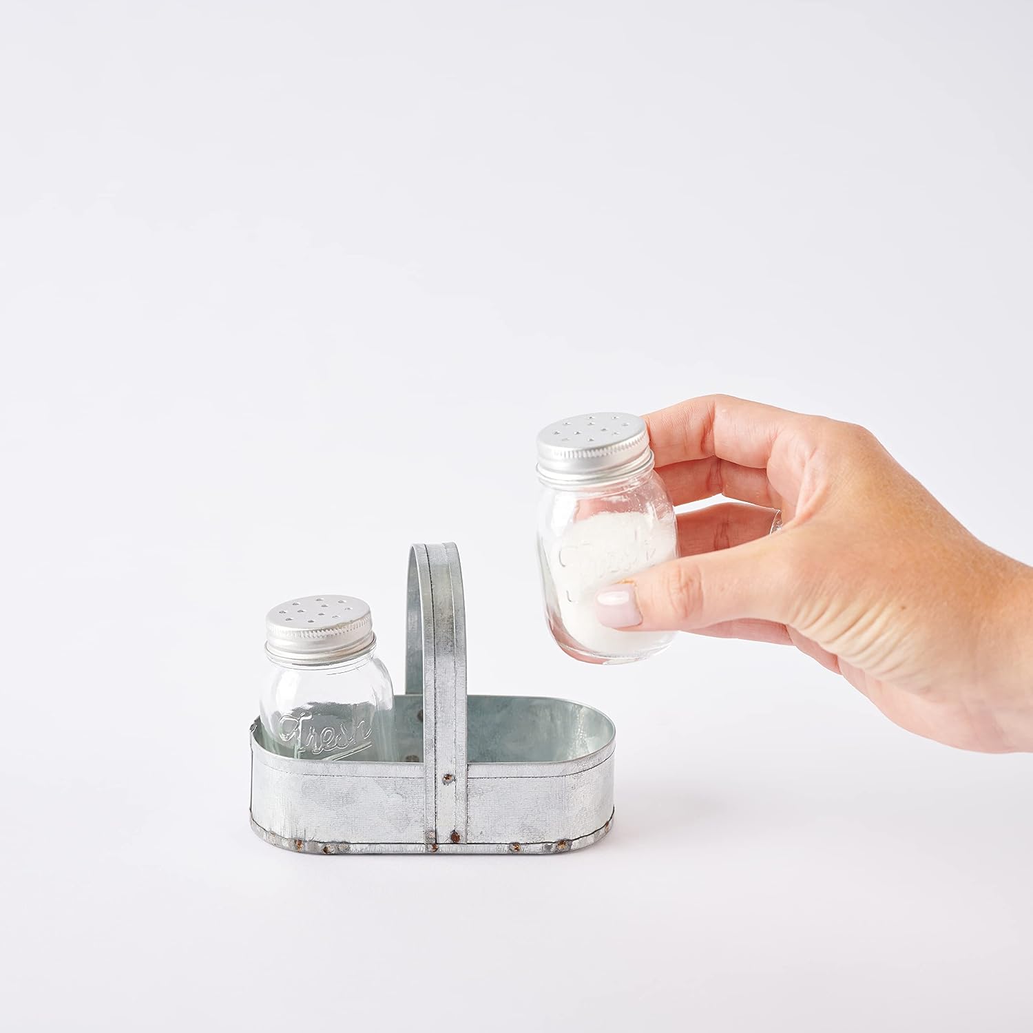 Mud Pie Fresh Salt and Pepper Caddy, 0.3576H x 13.622L x 10.6299W, Mason Jars