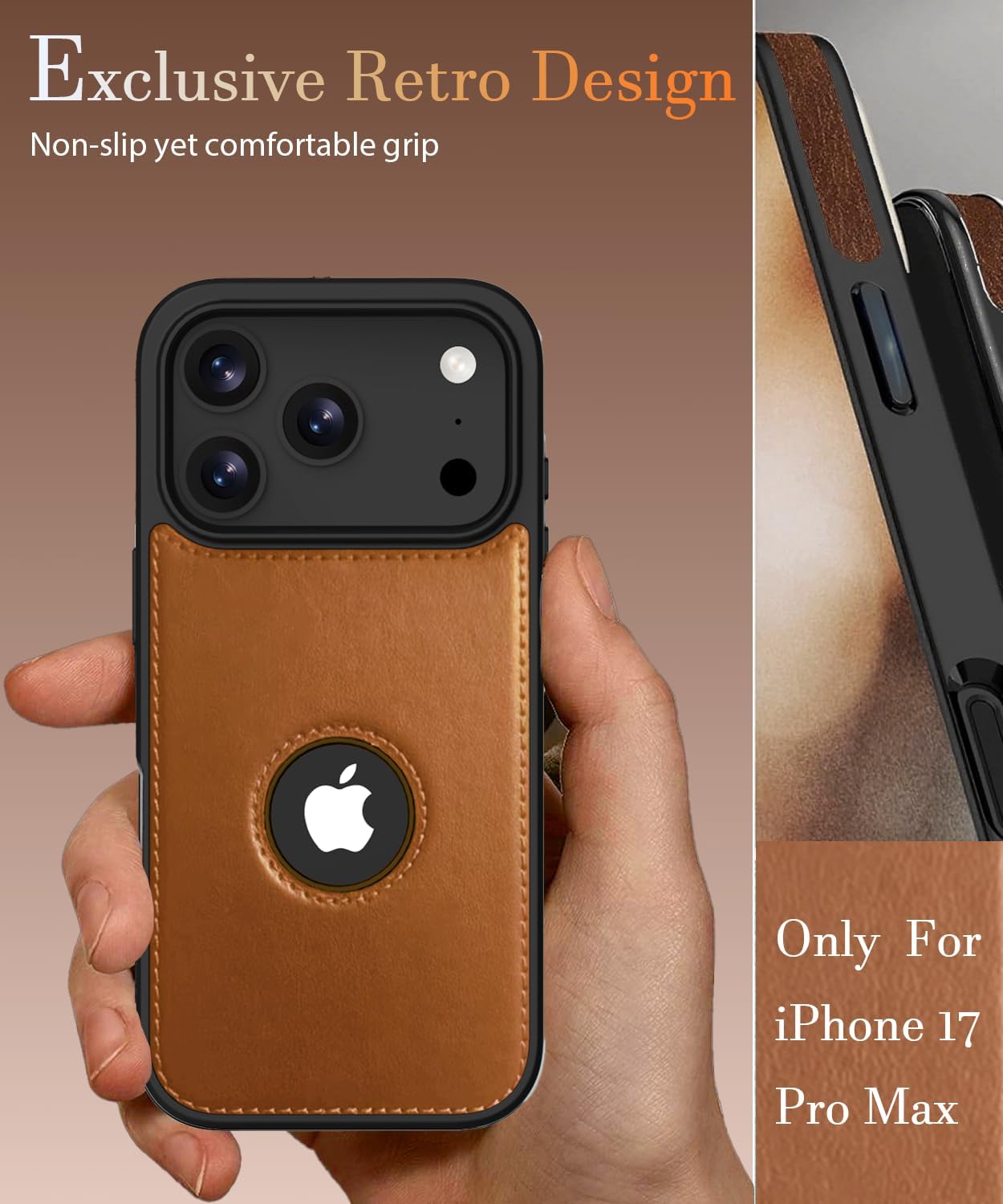 for iPhone 17 Pro Max Case,Compatible with MagSafe,Vintage Elegant Leather Soft Bumper Protective Phone Cover Magnetic Case for iPhone 17 Pro Max - Brown - Image 5