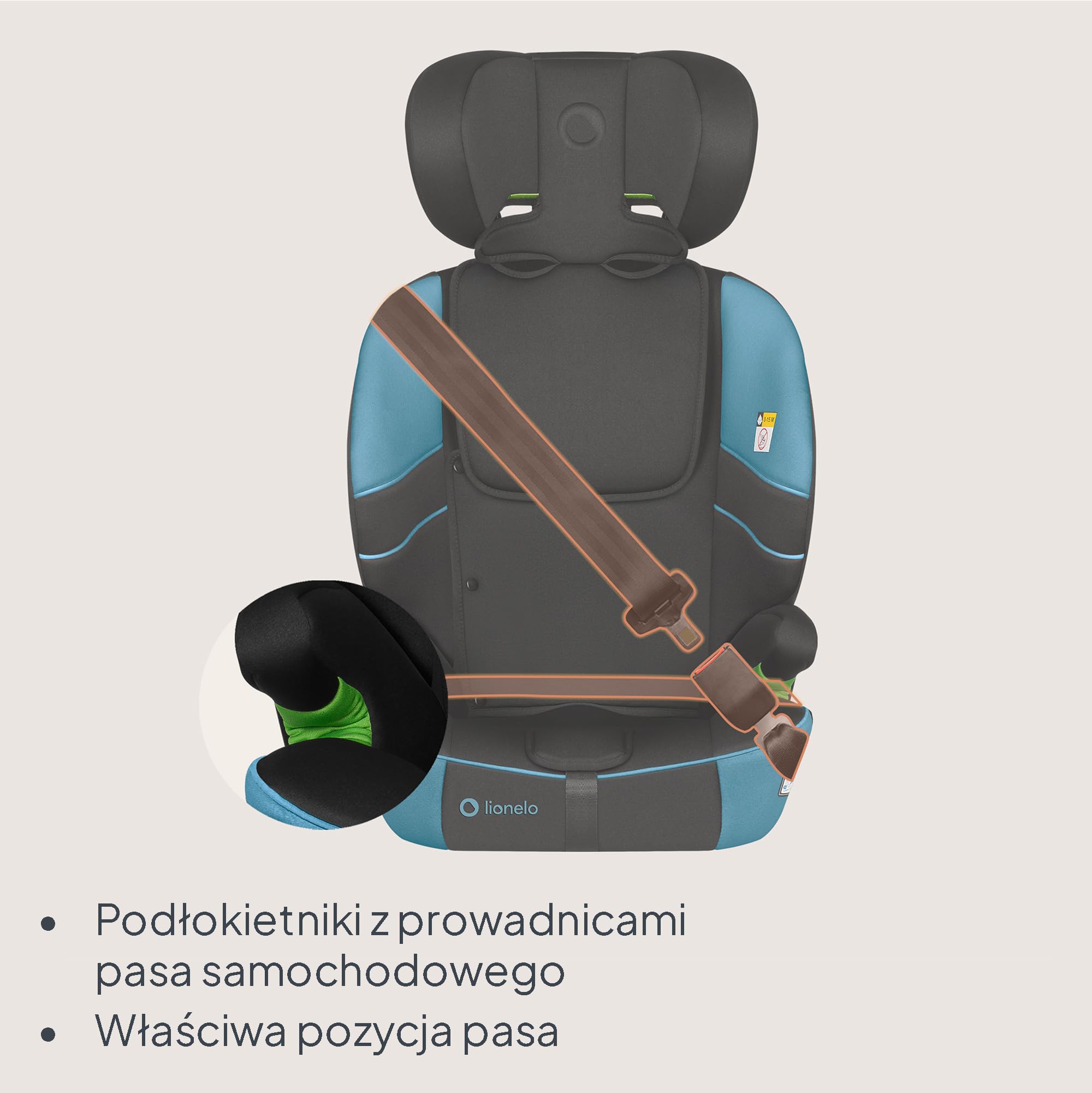 LIONELO LEVI FIX I-SIZE Dziecięcy Fotelik Samochodowy 76-150 cm do 36 kg, Grupa 1 2 3, Ochrona Boczna, 10 stopni Regulacji Zagłówka, Montaż ISOFIX i pas Top Tether, R129 i-Size