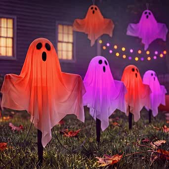 Ghost Halloween Lights, 4-Pack Extendable Hanging Stake Yard Decor