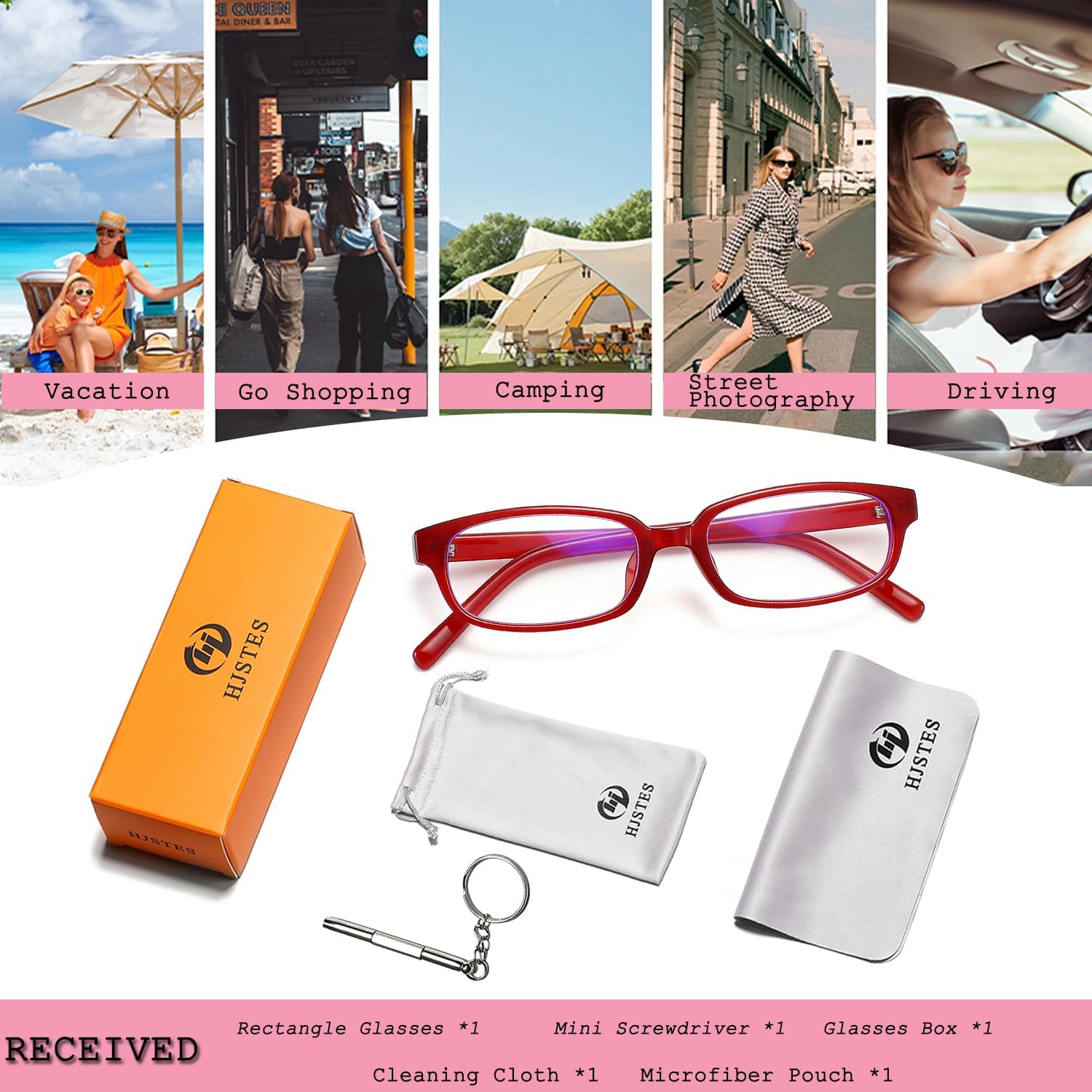 HJSTES Retro Clear Rectangle Glasses for Women Men Fake Blue Light Blocking Lens Narrow Frame Non Prescription Eyeglasses - Image 7