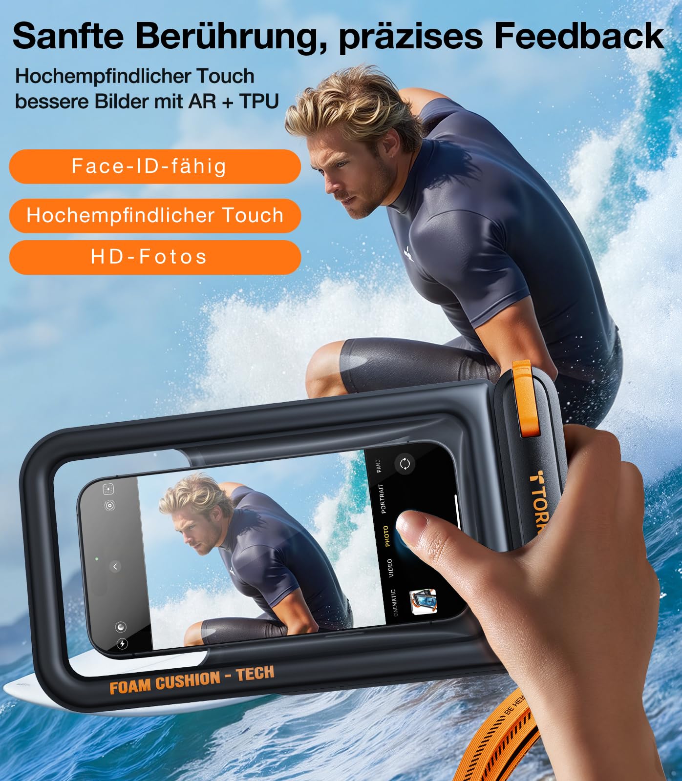 TORRAS IP68 wasserdichte Handyhülle [Doppelte Taschen], Unterwasser Handyhülle Wasserfeste Handytasche, 500g Maximaler Auftrieb, Ideal für Tiefsee-Tauchen, Schwimmen, SUP und Segeln, 7,9 Zoll,Schwarz