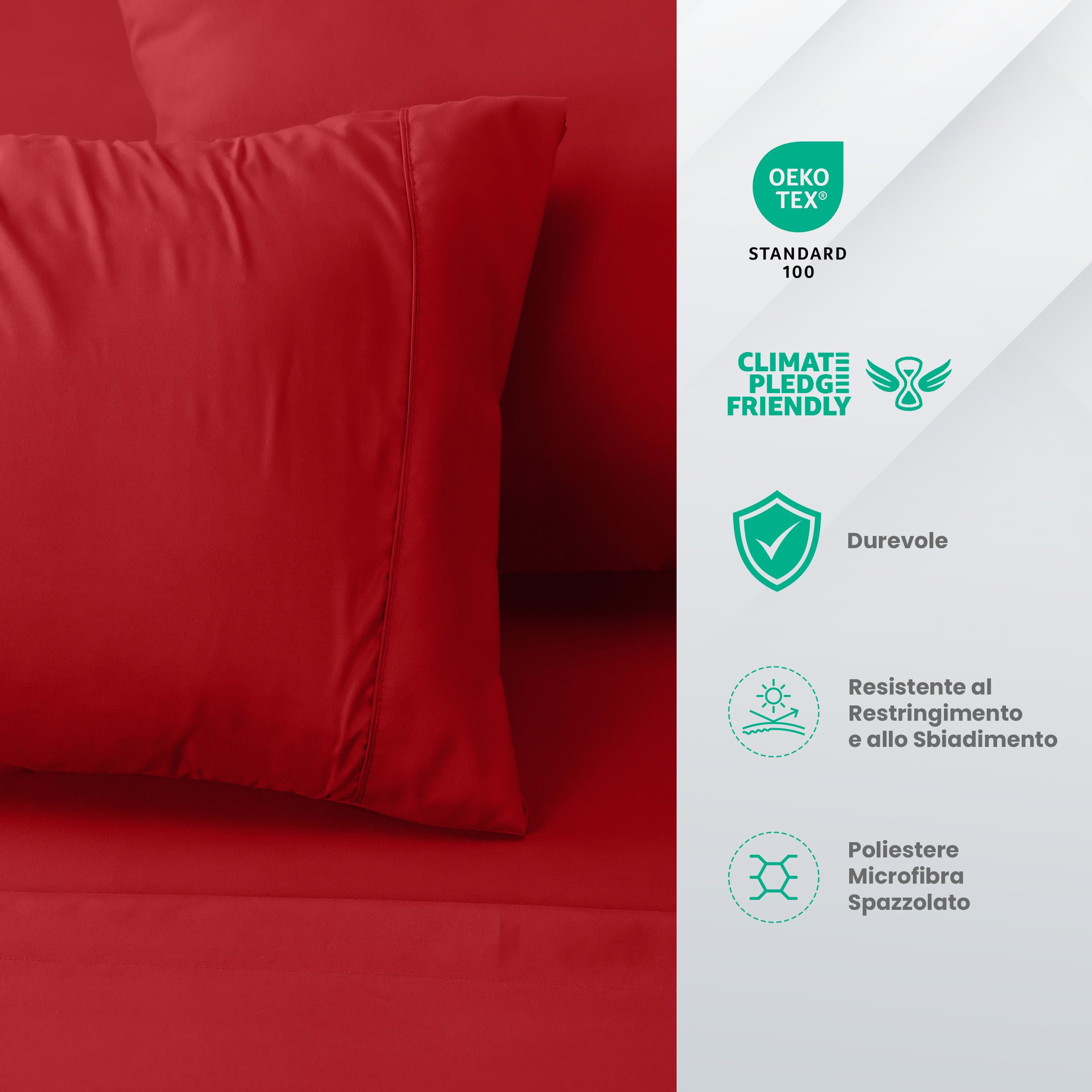 Utopia Bedding - Set Lenzuola Letto Matrimoniali 4 Pezzi 180x200 cm - Spazzolata Poliestre di Microfibra - Oeko-Tex Certificato - Lenzuolo con Angoli, Lenzuolo Piatto e 2 Federe 50x75, Rosso