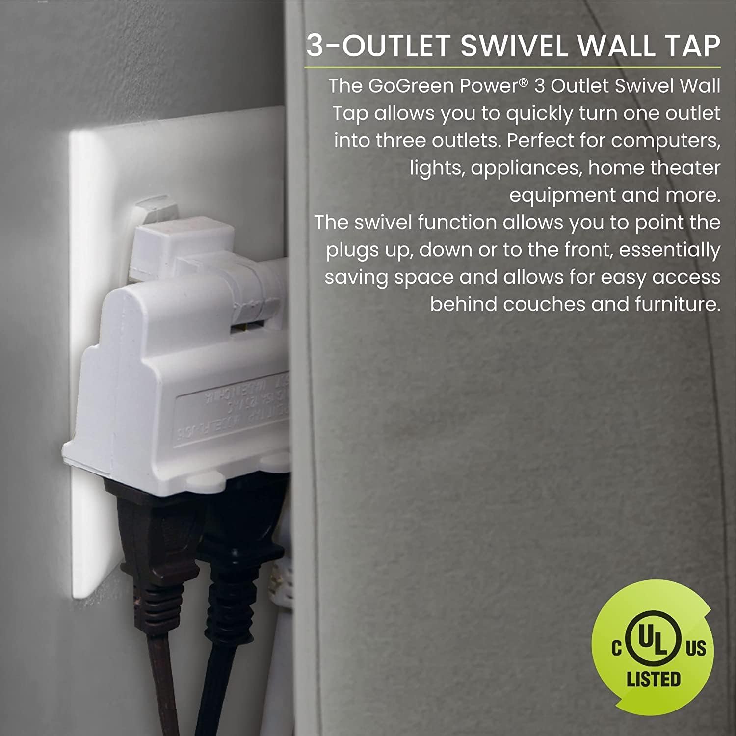 GoGreen Power Inc. (G-03420T-2) 3-Outlet Swivel Wall Tap, Tan, 2 Pack