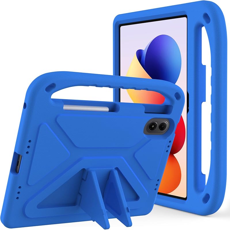 Funda para niños compatible con Xiaomi Redmi Pad 2 Pro (12.1") 2025, funda protectora ligera de EVA a prueba de golpes, linda funda para tableta con correa para el hombro (azul)