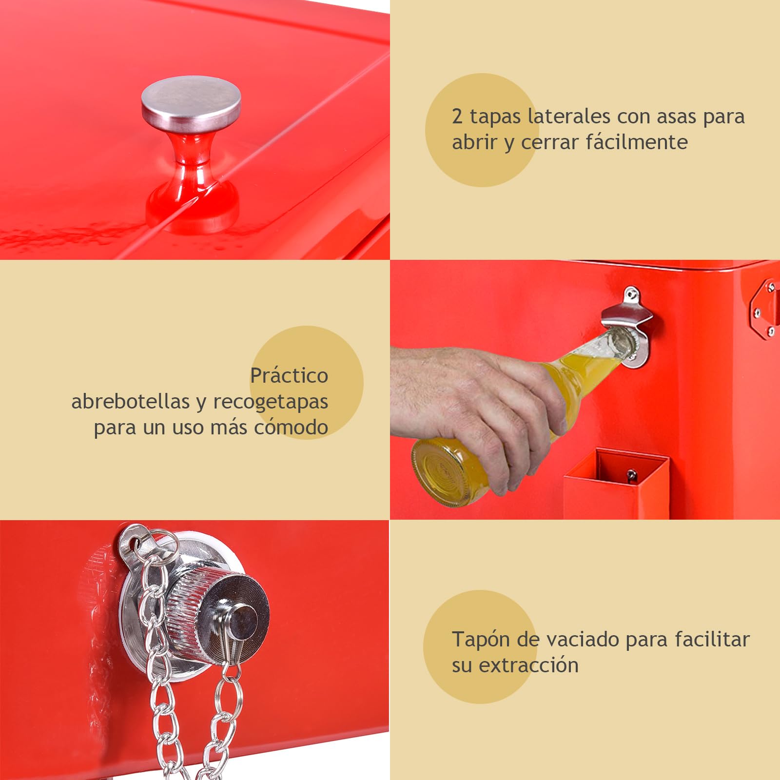 COSTWAY 76L Carrito Nevera con Ruedas, Carro de Bebidas Refrigerado Portátil con Abrebotellas, Estante y 2 Compartimentos, hasta 72 Horas, 40 x 79 x 87 cm, para Patio Fiesta Terraza