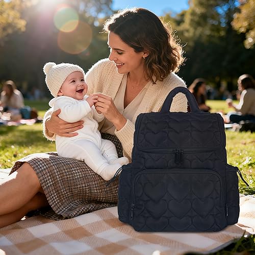 Miniatura 8 de Mochila para pañales para bebé, bolsa de bebé multifunción para mamá y papá, mochila de pañales de gran capacidad con cambiador, pañaleras elegantes