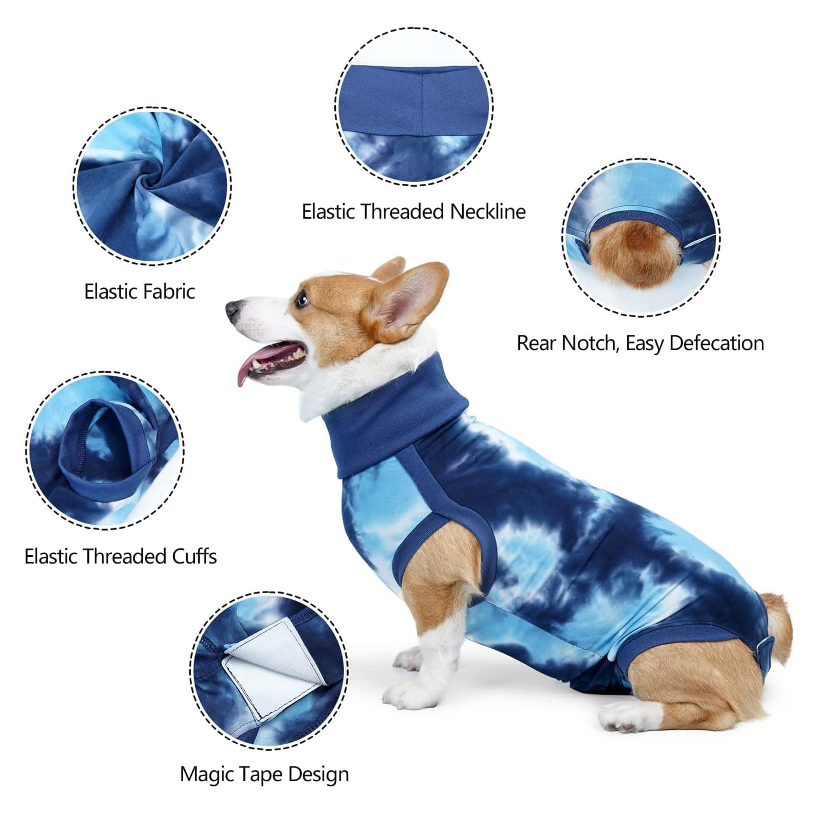 Traje de perro Genesungsanzug für Hunde nach Operationen, Hundekleidung, E-Halsband, Kegel-Alternative, Anti-Lecken-Haustier-Body, Hundekleidung für weibliche männliche Hunde, Katzen, Spay-Anzug