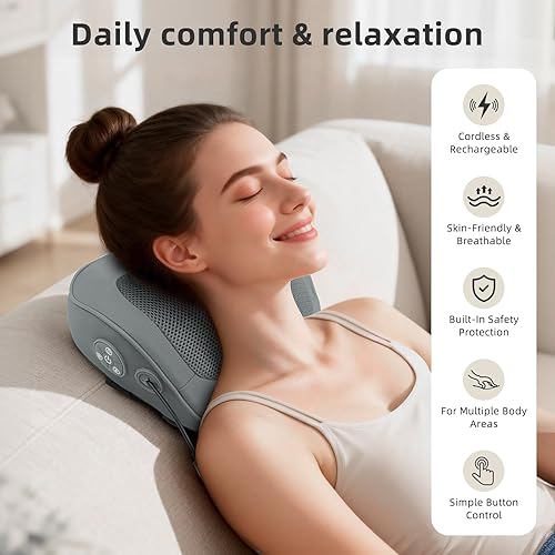 Miniatura 2 de Shiatsu - Masajeador de espalda y cuello con calor, almohada de masaje 4D de tejido profundo para aliviar el dolor, masajeador eléctrico de hombros