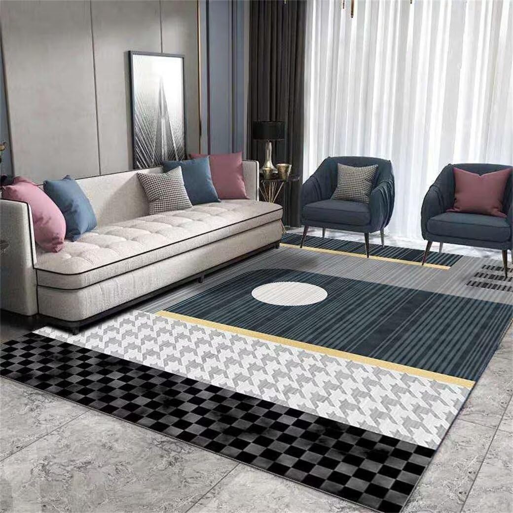 Tapis antidérapant de salon géométrique gris 200x300cm lavable et sécurisé