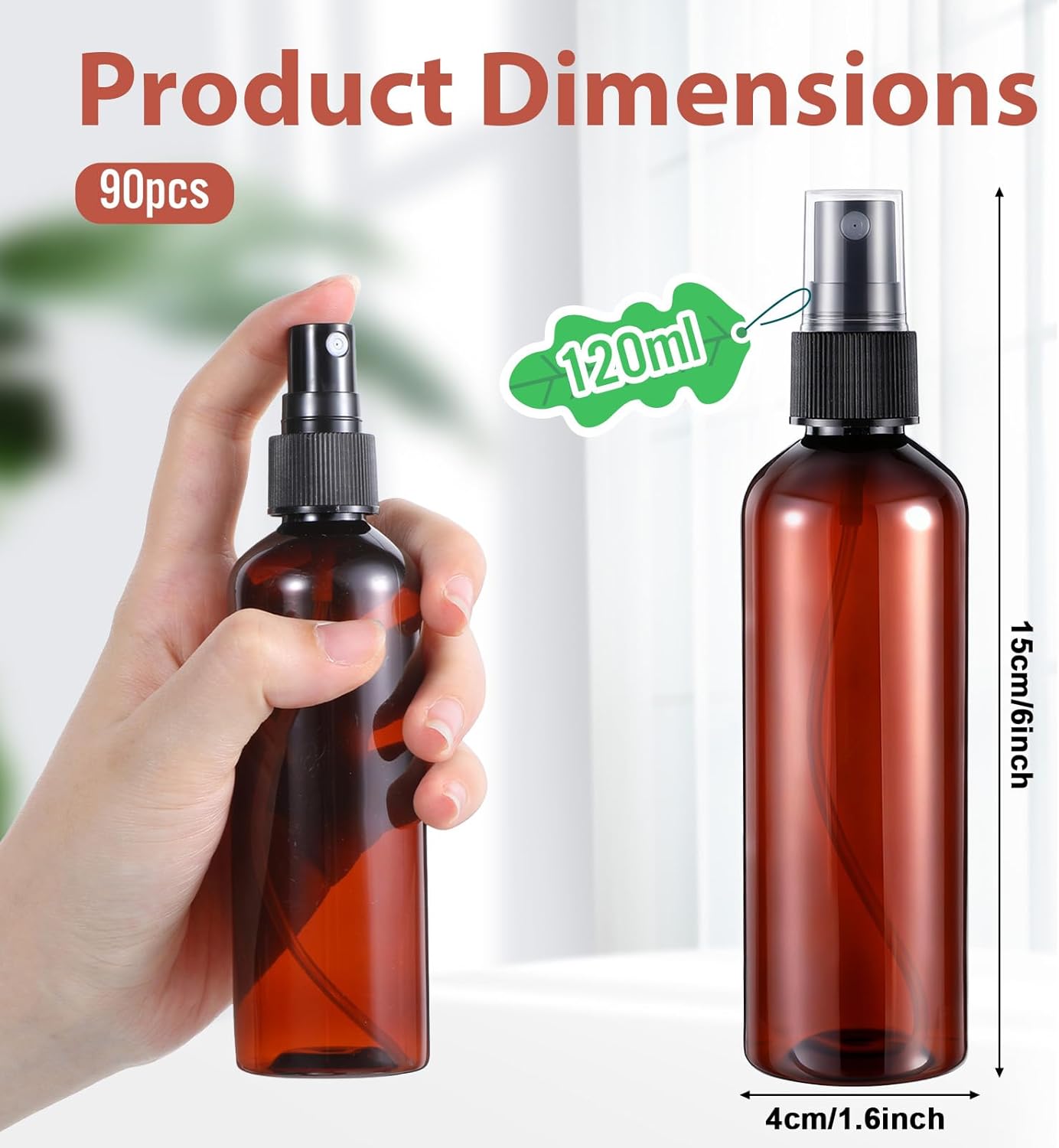 90 Pack 4 Oz Spray Bottle Mini Spray Bottles Plastic Amber Spray Bottles Portable Fine Mist Spray Bottle Refillable Perfume Bottle Empty for Plants, Cleaning, Misting and Skin Care