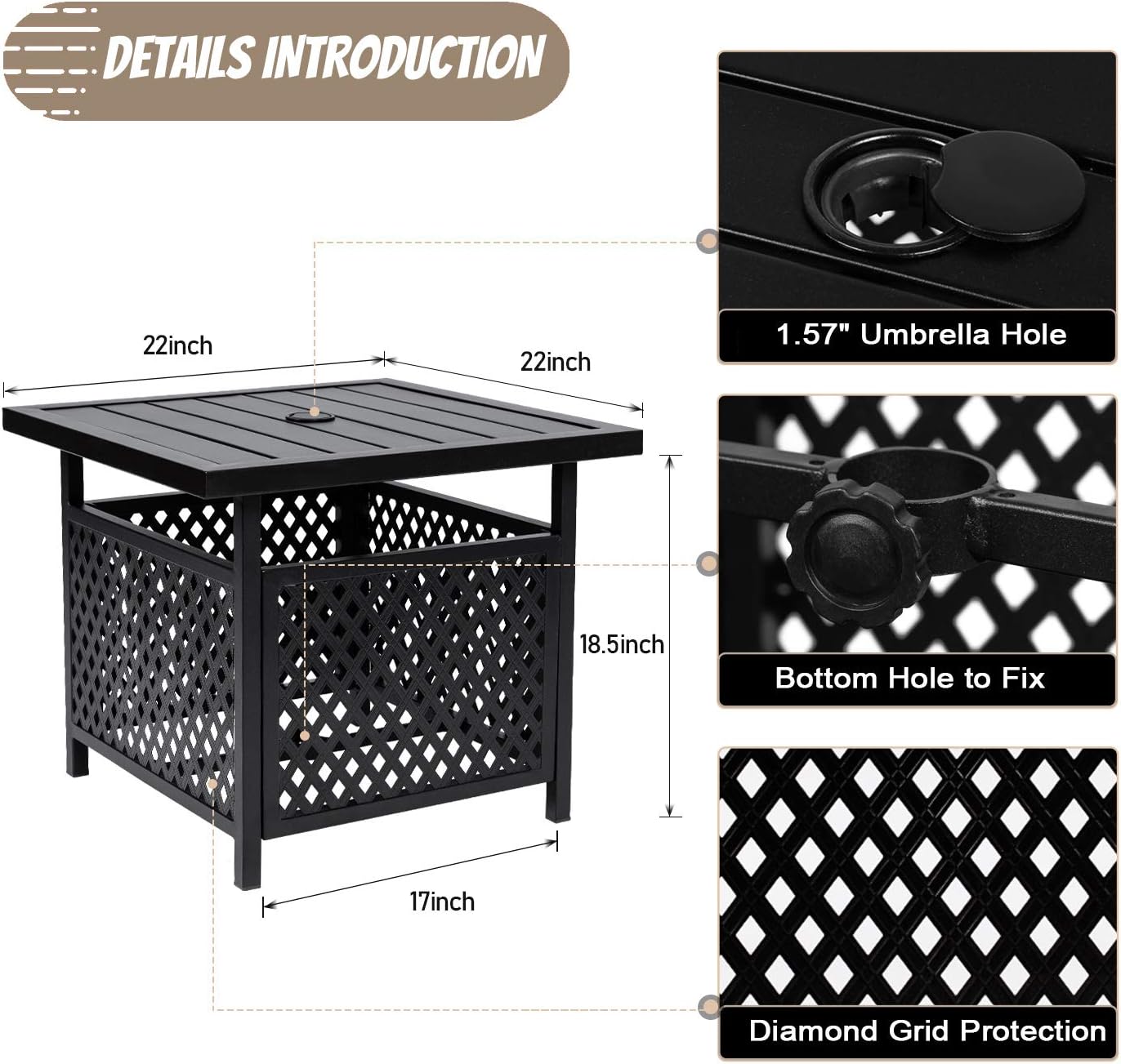 Crownland 3-Piece Outdoor Lounge Chairs Set, Adjustable Reclining Patio Chairs and Umbrella Bistro Table Set, Metal Furniture Set with Water Resistant Cushions(Brown)