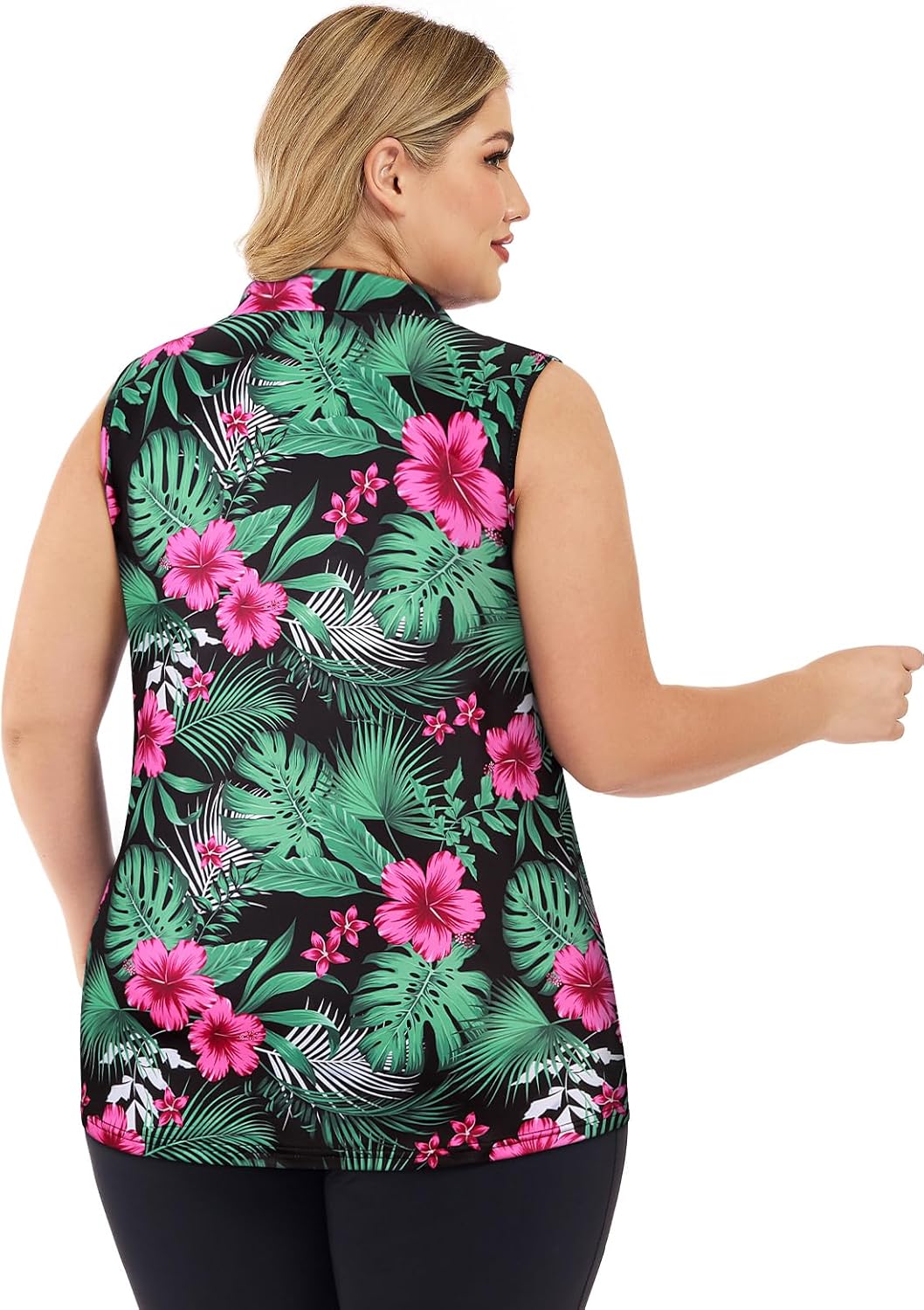 Tanst Sky Womens Plus Size Golf Polo Shirt Loose Fit Sleeveless Zip Up Workout Tank Tops with Pocket - Image 2