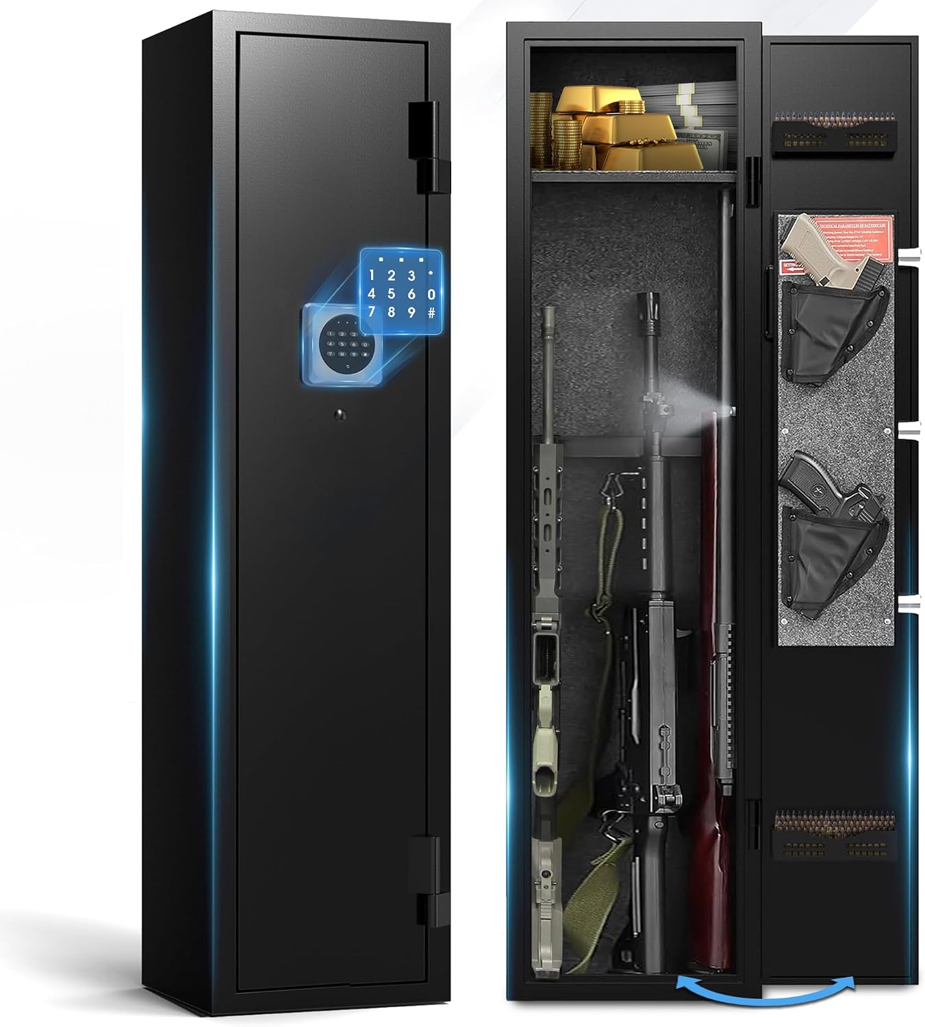 2-3 Gun Safe, Large Rifle Safe for Rifles & Shotguns, Heavy Duty Long Gun Cabinet with Keyboard Access, LED Light, Dual Alarm, Removable Shelf & Adjustable Rifle Rack
