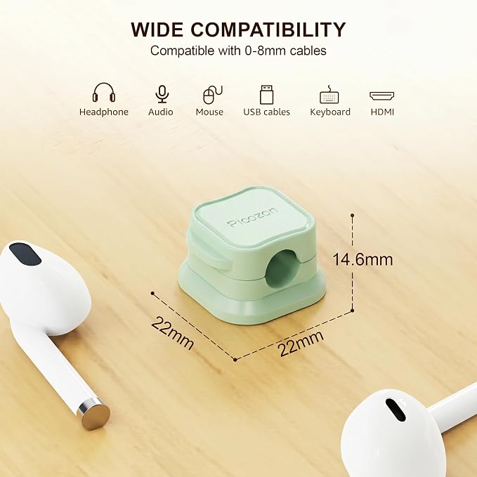 Organizador Magnético de Cables Picozon, 12 Unidades, para Teléfono, USB y Cargador, con Adhesivo, para Oficina, Hogar y Escritorio - Verde miniatura 7