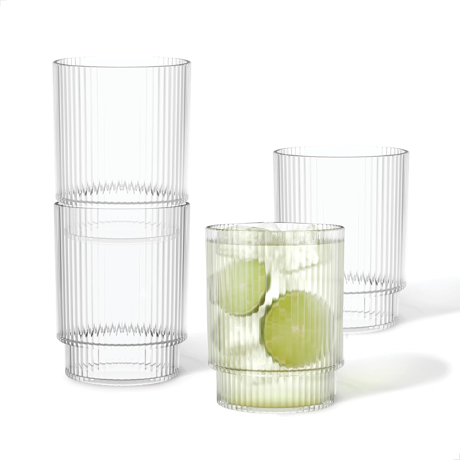 TOSSWARE RESERVE 12oz Fluted Tumbler SET OF 4, Premium Quality, Tritan Dishwasher Safe & Heat Resistant Unbreakable Plastic Ripple Glasses