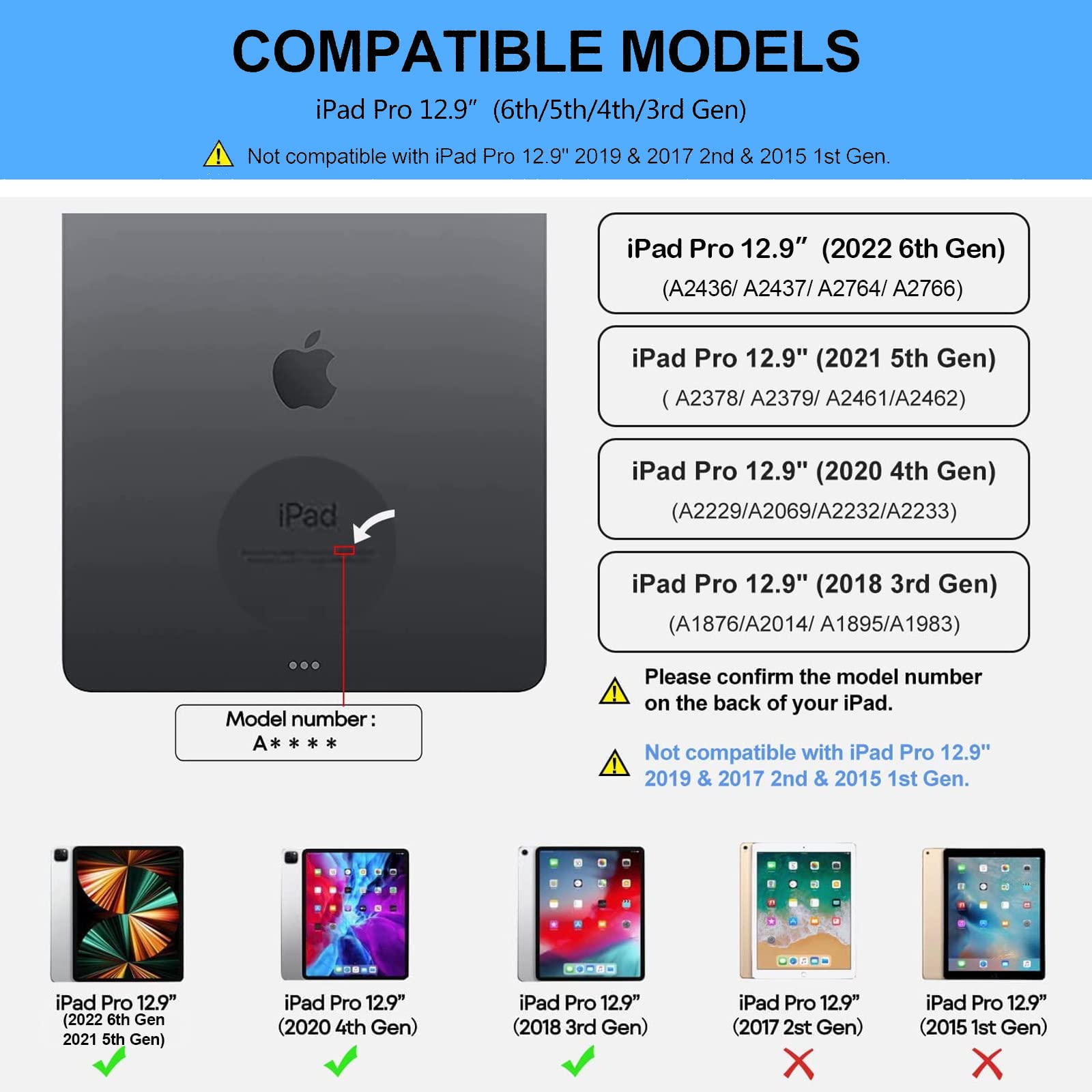 Keyboard Case for iPad Air 13 inch (M2) 2024, 7 Color Backlit, Rechargeable, Wireless Detachable Bluetooth Keyboard, Smart Folio Cover with Pencil Holder for iPad Pro 12.9” 6th/5th/4th/3rd Generation