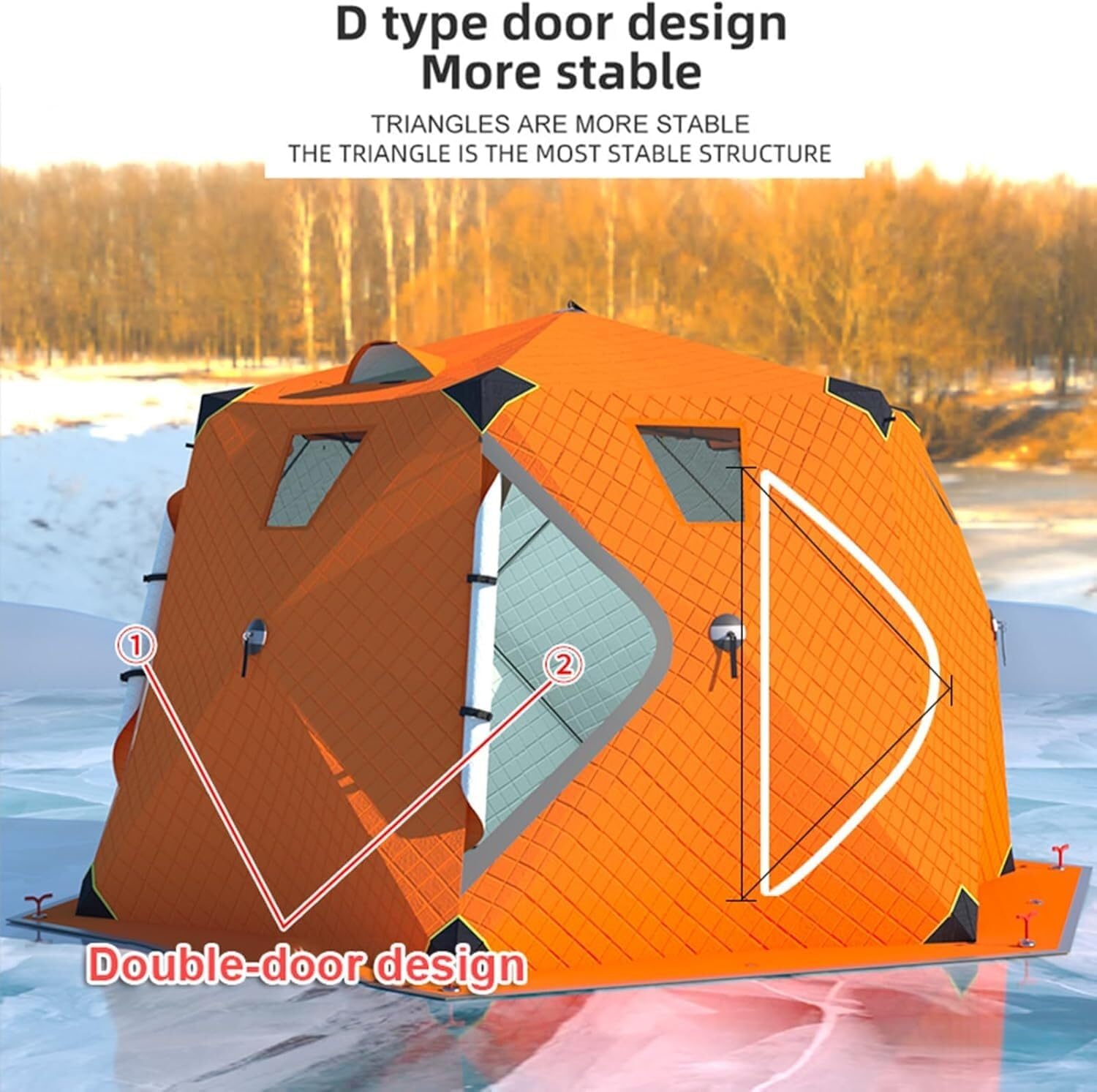 Ice Fishing Shelter, Ice Fishing Tent, Portable Ice Shanty Tent, Pop-up 6-8 Person Shelter W/6 Removable Ventilation Windows & Carry Bag