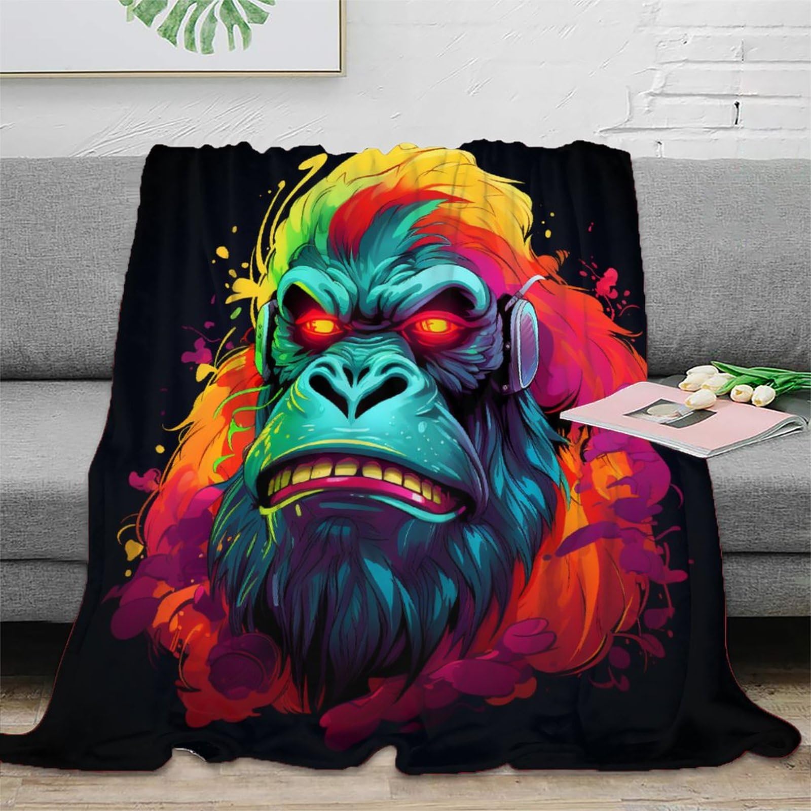 Couverture gorille flanelle imprimée cadeau de Noël idéal pour ados