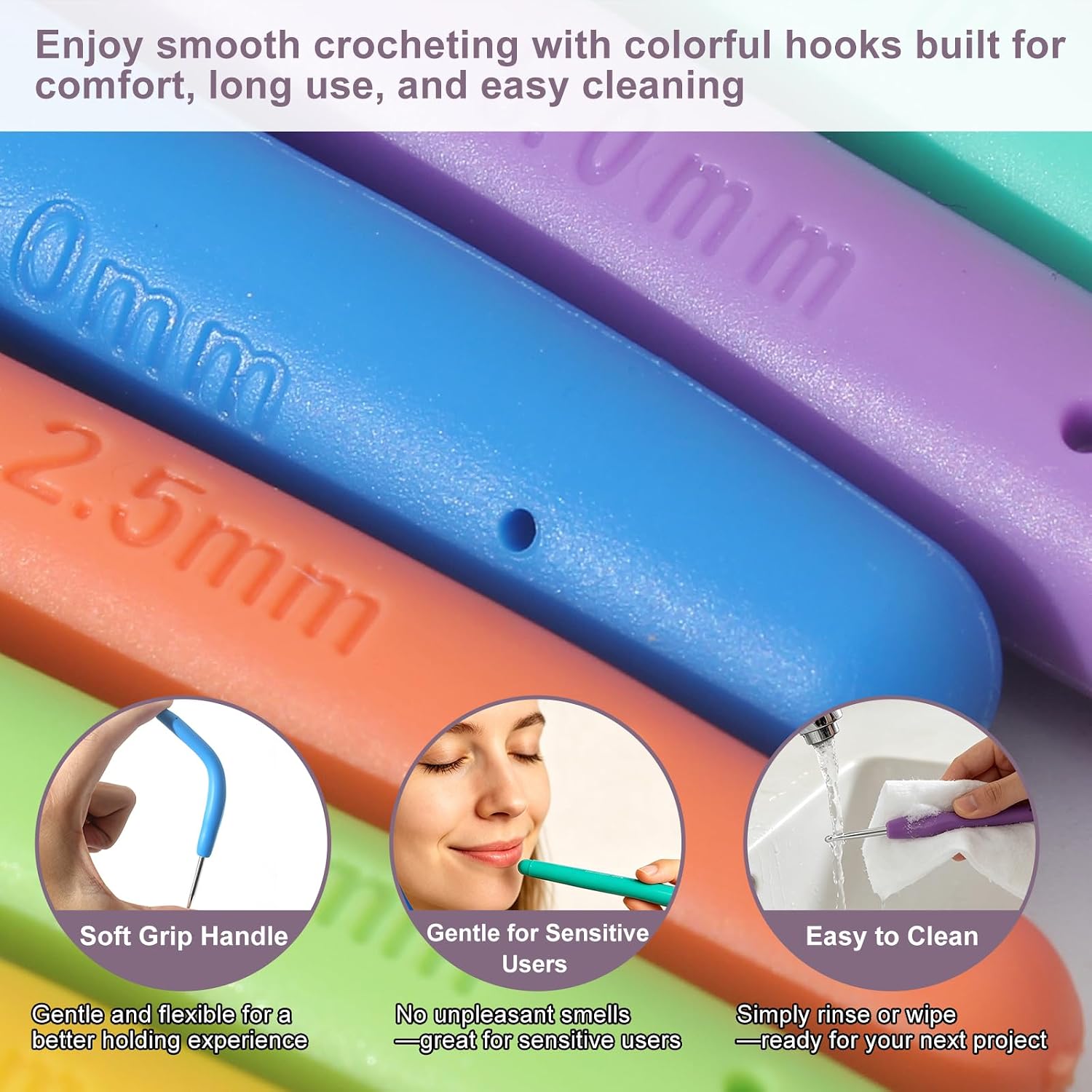 Uynee Ergonomic Crochet Hook Kit Yarn Storage Bag,16 Sizes 0.6mm-5.5mm Crochet Needles Large Organizer Full Crochet Accessories Set for Beginners Travel and Arthritis Hands