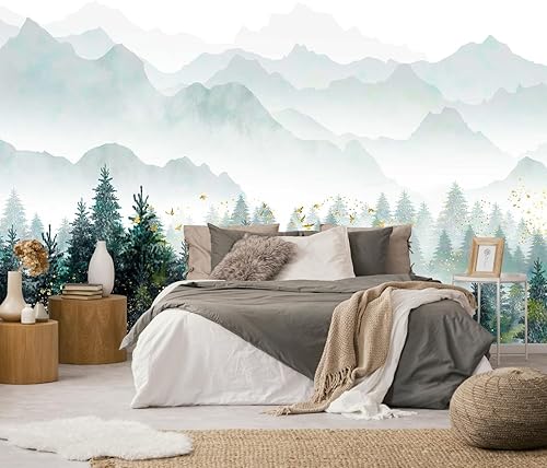 Miniatura 38 de Mural de pared de bosque nebuloso, papel tapiz de paisaje natural abstracto, patrones de decoración de pared de fondo (no autoadhesivo)