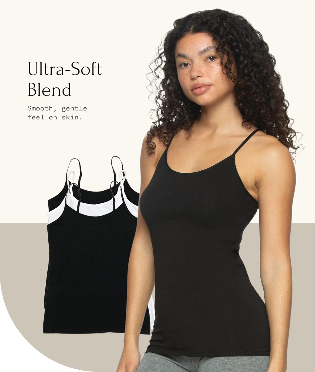 Felina Womens Cotton Modal Camisole, Adjustable Cotton Tank Top 3-Pack - Image 2