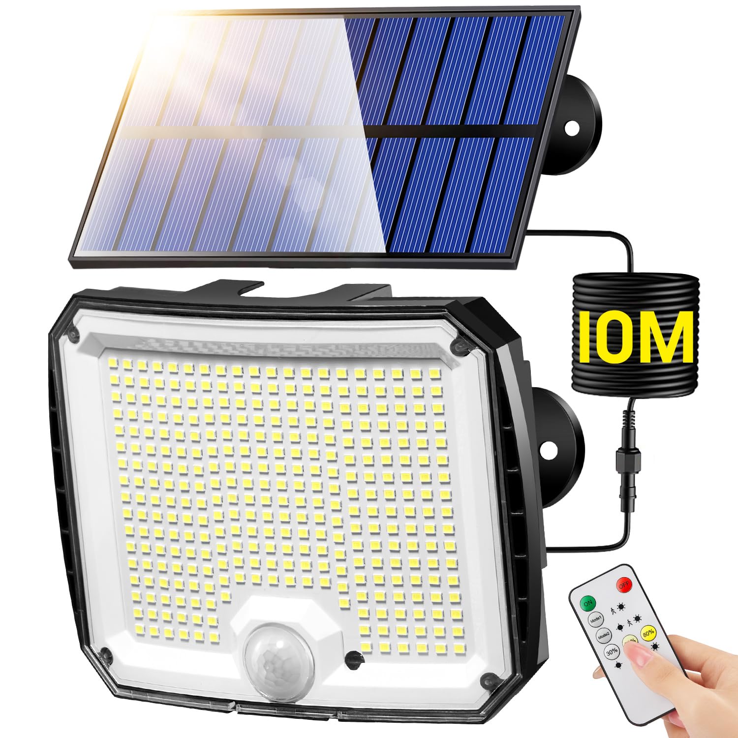 Focos Led Exterior Solares, 【318 LED/10M/5Modos】 Luz Solar Exterior Jardin, 2200mAh Foco Solar Exterior Luces Solares LED Exterior Jardin,IP65 Luces Solares Exterior Lampara Solar Exterior Luz Solar