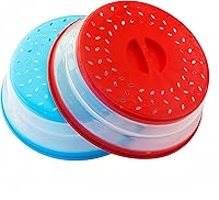 RUNZI Pack of 2 Collapsible Microwave Splatter Covers - 10.5" Vented Lids, BPA-Free TPR, Dishwasher Safe for Easy Clean Microwave