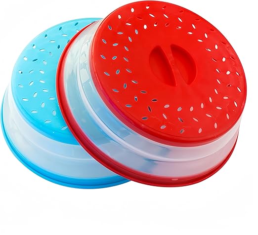 Pack of 2 Collapsible Microwave Food Cover, Splatter Guard,Vented Microwave Lid for Food,10.5inch, BPA free TPR, Dishwasher safe