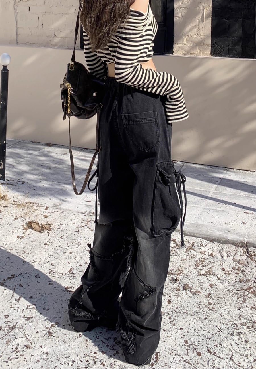 Y2K Baggy Ripped Jeans for Women – Wide Leg Butterfly Print & Star Patch Distressed Denim Pants High Waist Streetwear - Image 6