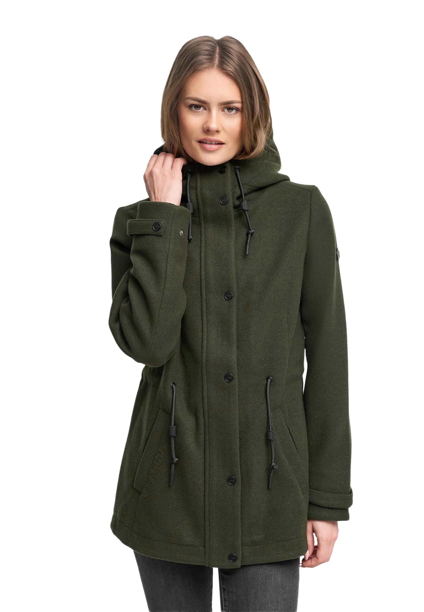 Navahoo Damska kurtka przejściowa (XS-3XL) o wyglądzie wełny, stały kaptur, regulowana talia - N129