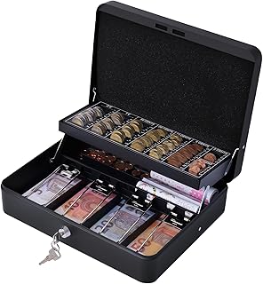 Geldkassette abschließbar mit Schlüssel,Geldkassette mit Münzzählbrett, Kleine tragbare Kasse für Haus, Büro und Veranstaltungen, 30 * 24 * 9cm
