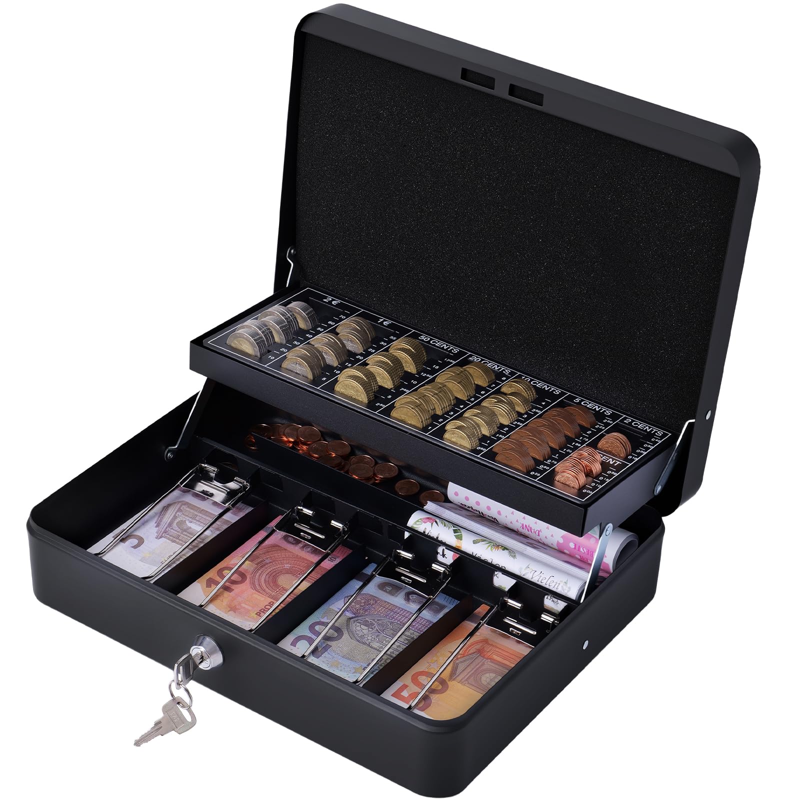 Cassetta portavalori richiudibile con chiave, cassetta portavalori con contatore monete, cassa portatile per casa, ufficio ed eventi, 30 x 24 x 9 cm