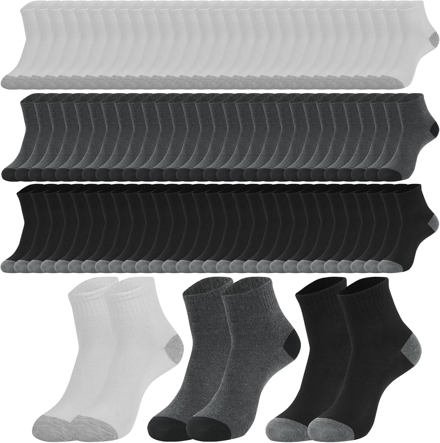 Usavemo Quarter Socks for Men Women, 100 Pairs Bulk