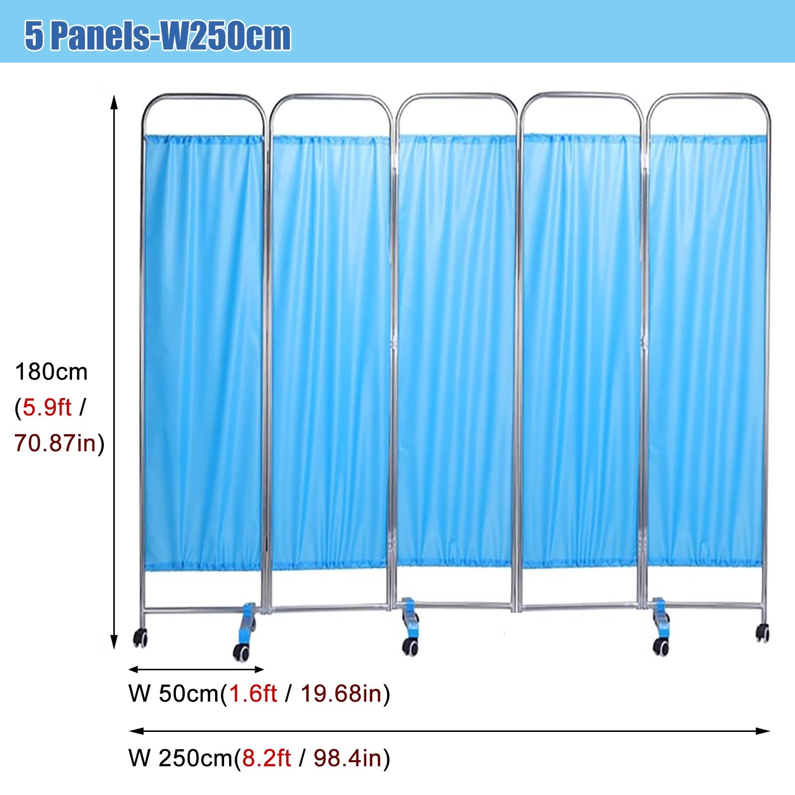 New Version Medical Privacy Screen with Wheels, Pink, Blue, White 3/4/5/6 Panel Privacy Screens for Hospital/Clinic/Beauty Salon, 5ft 6ft 8ft 10ft Width (Color : Blue A Combo, Size : 3 Pan