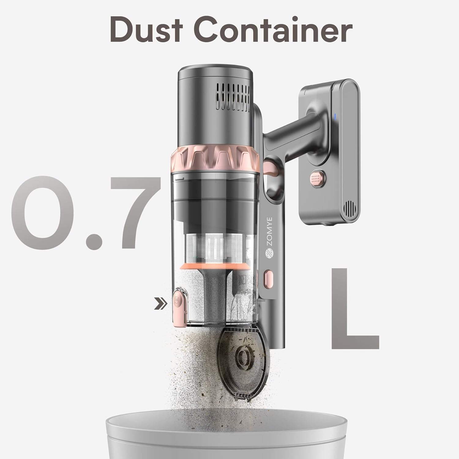 ZOMYE Aspirapolvere senza Fili 28000pa, Scopa Elettrica Senza Fili 65min Autonomia, Batteria Rimovibile Aspirapolvere senza Sacco per Pavimenti Duri Tappeti Peli dAnimale [Classe di efficienza energetica A+++]