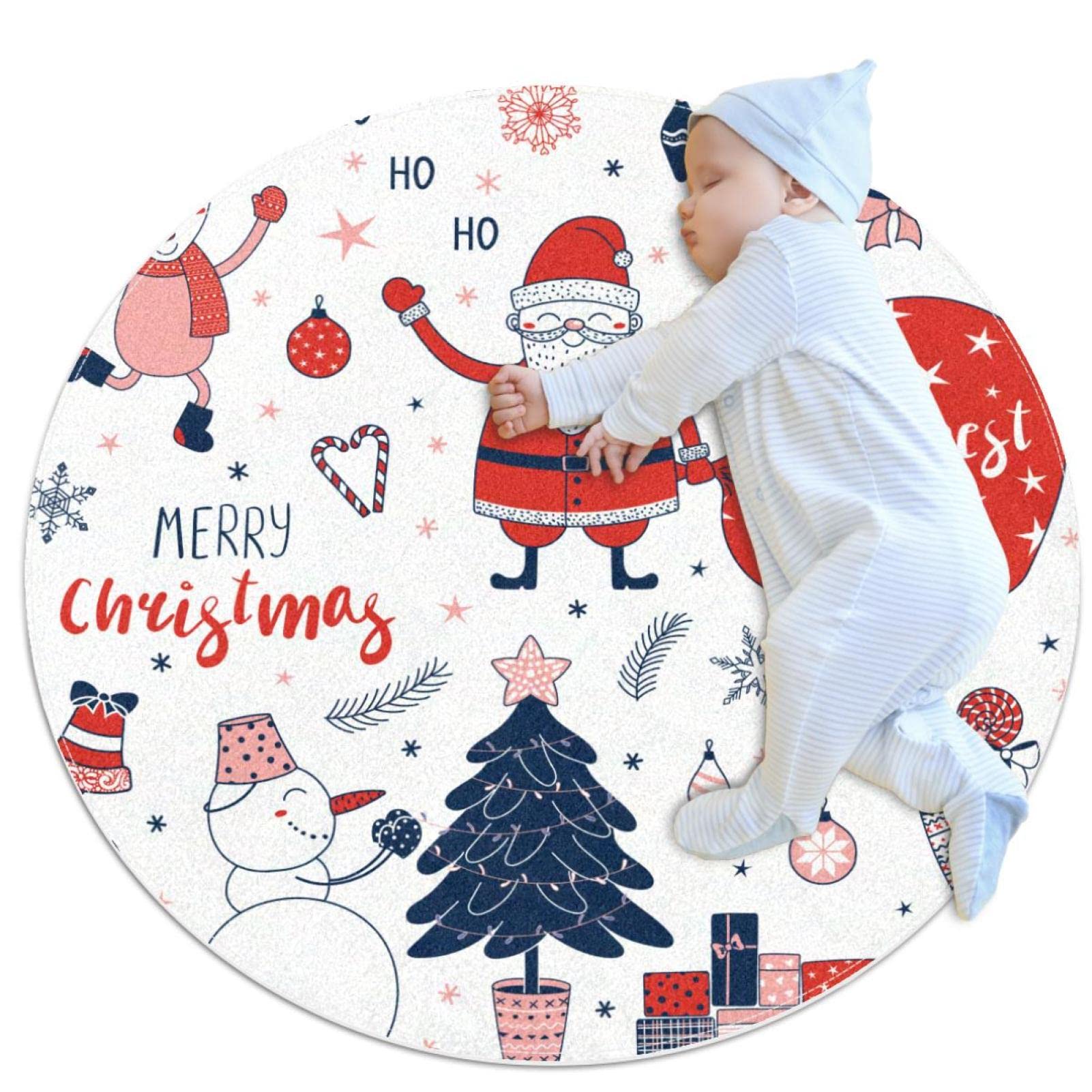 Tapis de Noël rond avec motifs d'élan pour réchauffer le sol de la salle de jeux enfant