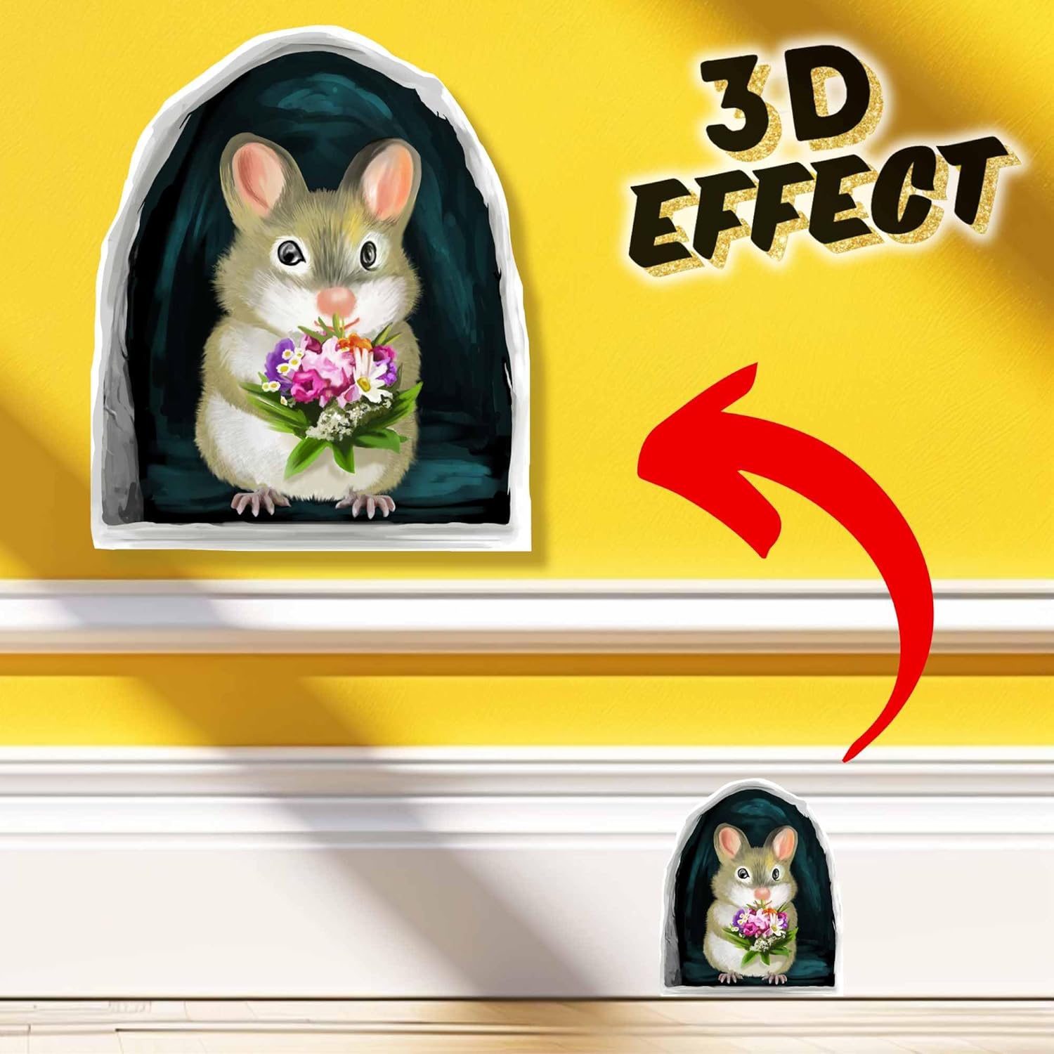 Mouse Reading Book, Wall Decor Sticker Decal, Kids Room, Classroom, Home, Bedroom, Bookcase, Book Lover, of Mice and Men, Children, Adorable, (Mouse Flowers)