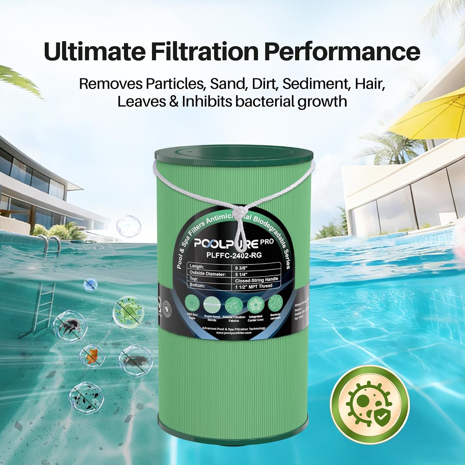 POOLPURE FC-2402 Eco Hot Tub Spa Filter, PLA Biodegradable Material, Replacement for Watkins 303279, PFF42TC-P4, 5CH-37, 78460, FC-2402, Free Flow and Lifesmart Hot Tub Filter, 2 Pack