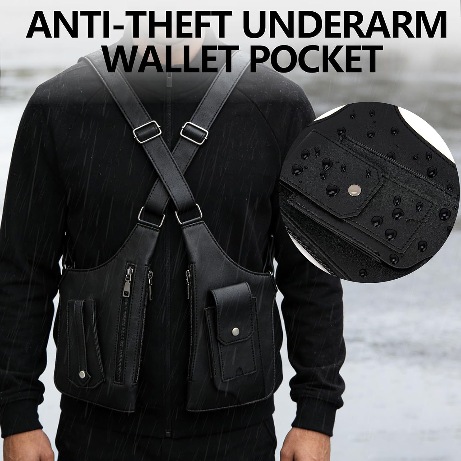 Double Shoulder Armpit Bag for Men Chest rig Underarm Anti-Theft Adjustable Pocket with Double Shoulder Straps Phone Wallet 2026