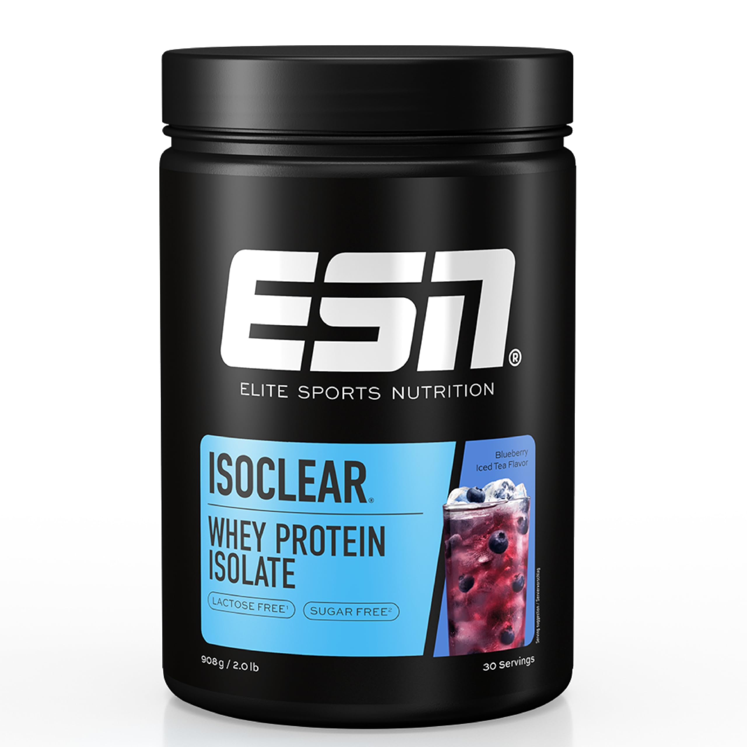 ESN ISOCLEAR Whey Isolate Protein Pulver, Blueberry Iced Tea, 908 g, Proteinlimo mit fruchtig leckerem Geschmack, clear Whey - made in Germany
