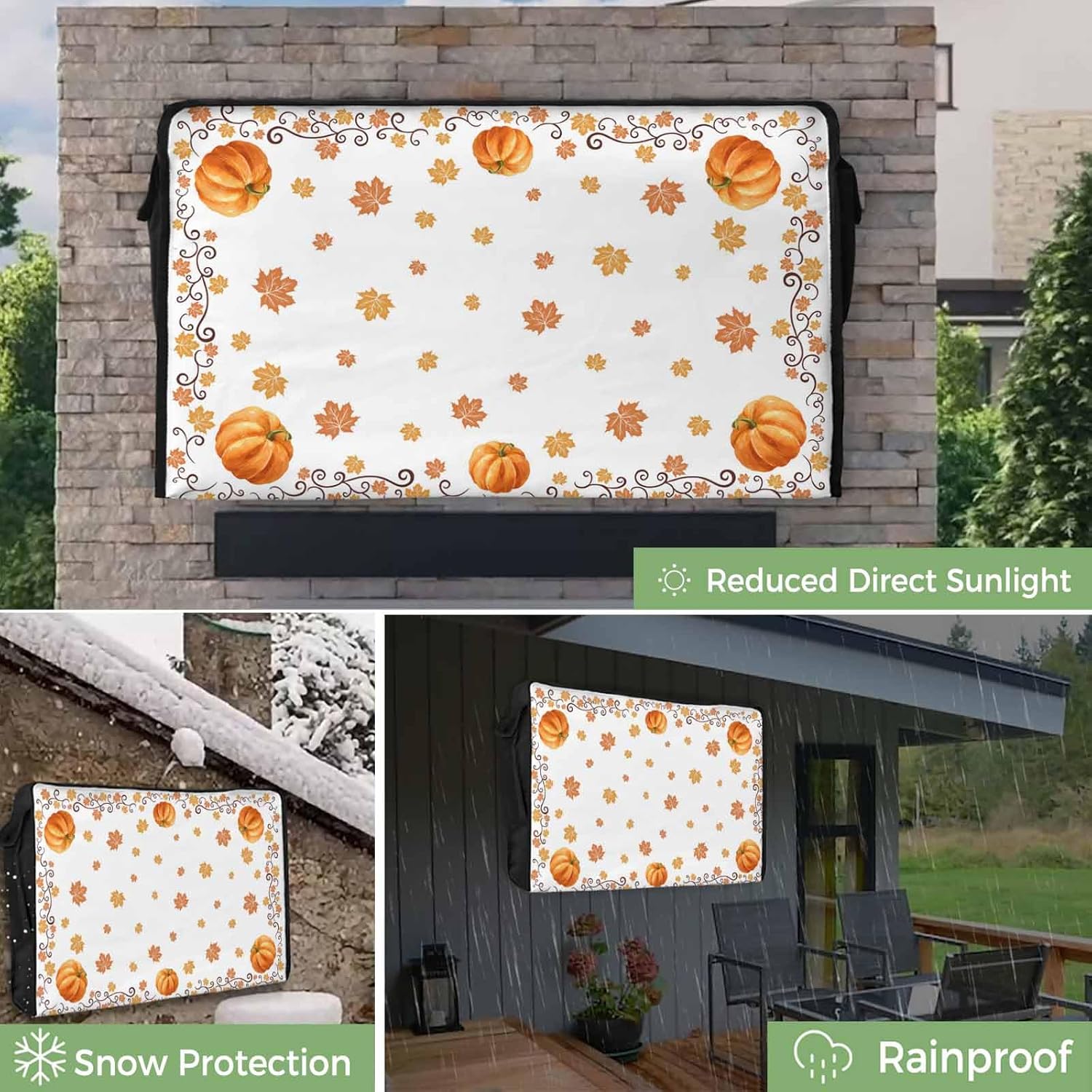T&H XHome Pumpkin for Thanksgiving Outdoor TV Cover Maple Leaf Fall Country Waterproof and Weatherproof 40"-43" LCD Movable Shield TV Display Screen Protector Outside Television Covers 40" Wx25 H
