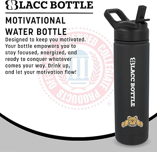 Miniatura 2 de BLACC Bottle Botella de agua con licencia oficial de la universidad universitaria con tapa de pajilla, termo de acero inoxidable aislado  Colección