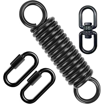 Swing Spring for Hanging Chair Steel Spring 360  Spring with Swivel 2 Carabiner Hooks Hanging Spring Hanging Chair 304 Stainless Steel for Hammock Punch Bag Holder Yoga Black