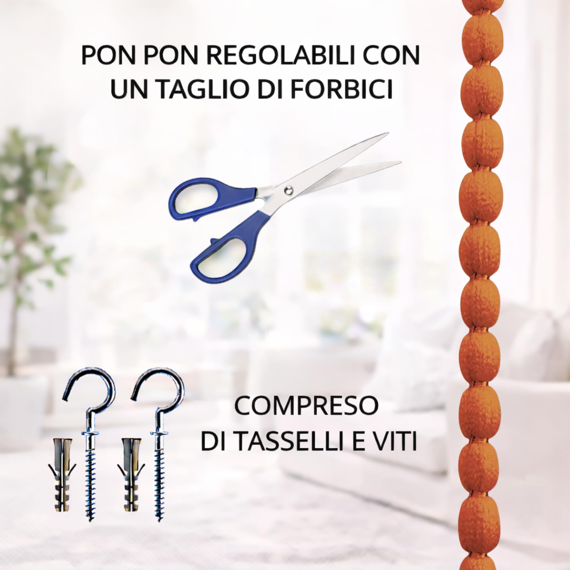 Tenda a Pannello, Moschiera con Frange a Fili Regolabili Morbidi - Antirumore, Antizanzare e Mosche - Comodo Passaggio Animali Domestici Telaio in PVC Viti e Tasselli Inclusi (RUGGINE, 100X220)