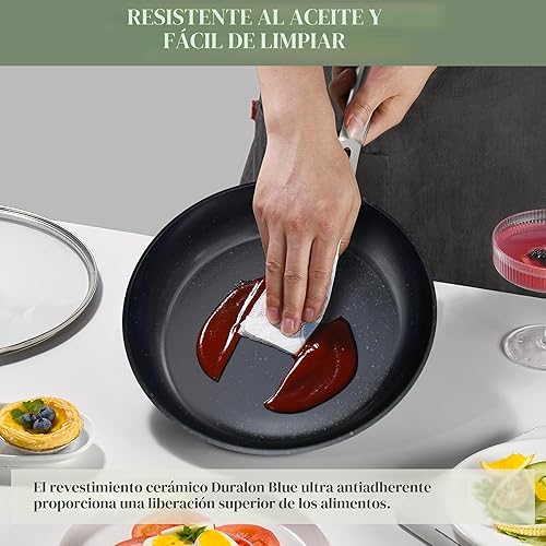 Miniatura 6 de Nuwave - Juego de ollas y sartenes de cerámica azul antiadherente Healthy Duralon, con infusión de diamante resistente a arañazos, sin PFAS, apto