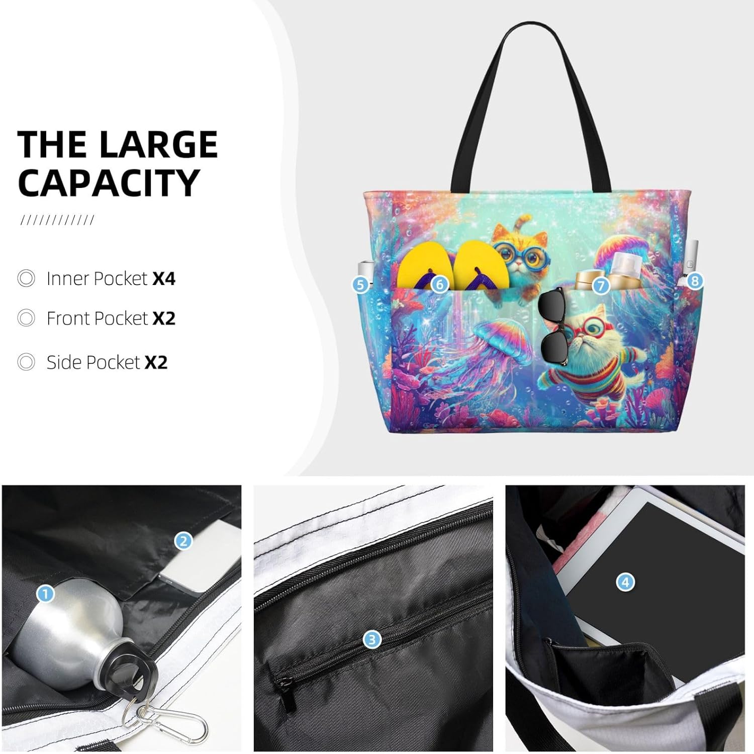 Beach Bags for Women Large Waterproof Beach Tote Bag Zipper Swim Bag Sandproof Pool Bags Large Tote - Image 3