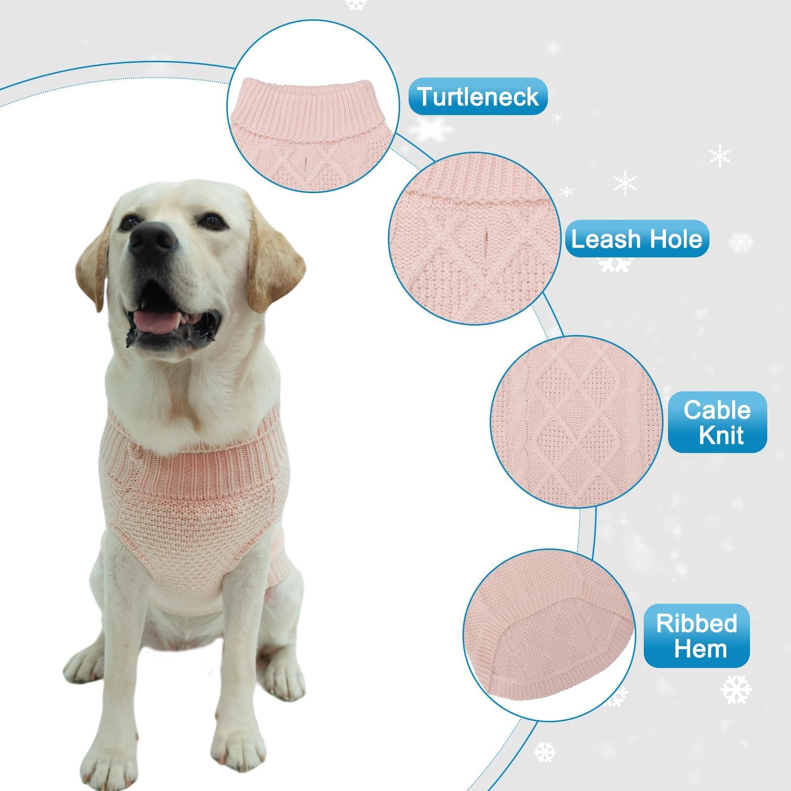 Mihachi Turtleneck Dog Jumper, Dog Sweater Winter Coat Apparel Classic Cable Knit Clothes with Leash Hole for Cold Weather - Image 4