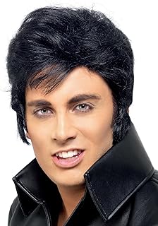 Smiffys Elvis Wig for Adults, Black with Instantly Recognisa
