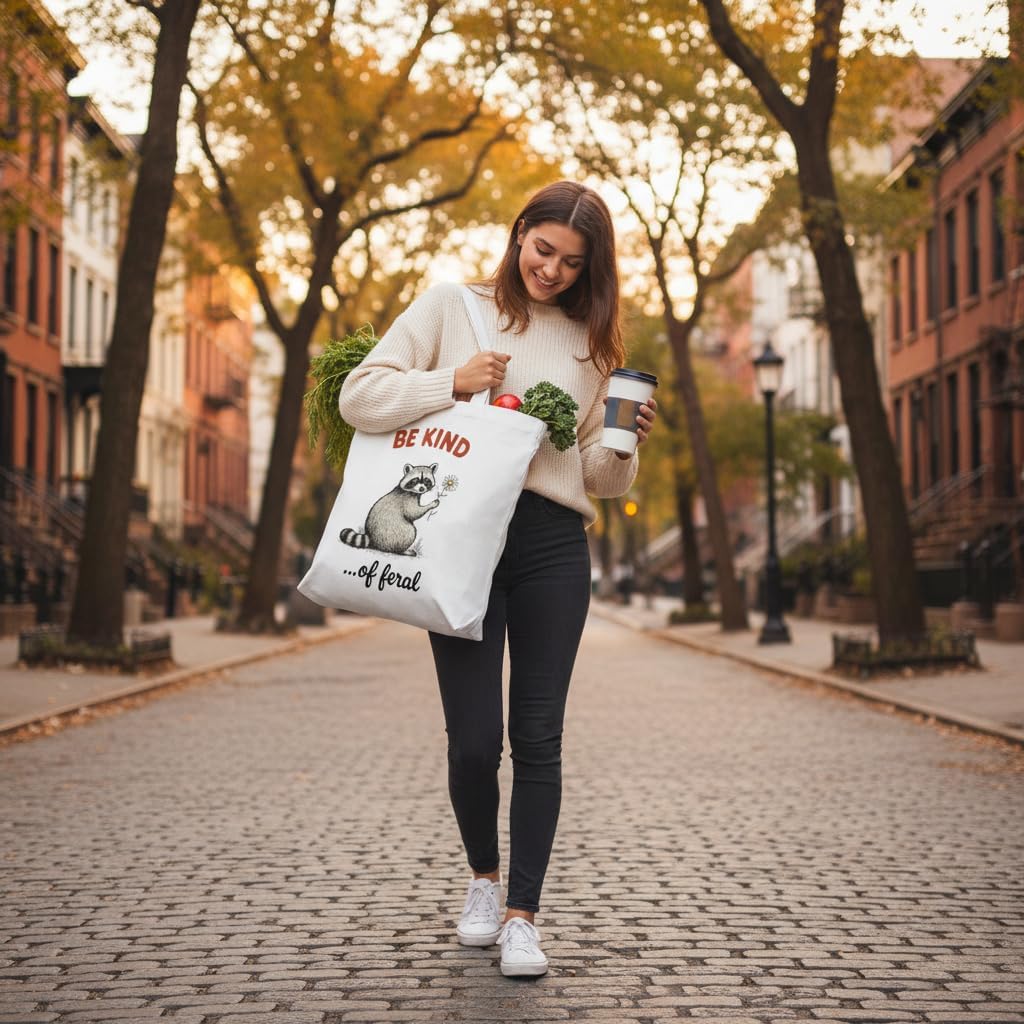 TheClover Raccoon Tote Bag Set with Makeup Pouch - Eco Friendly Reusable Canvas Bag, Funny Animal Themed Gift for Women, Friends, Travel & Daily Use funny image 2